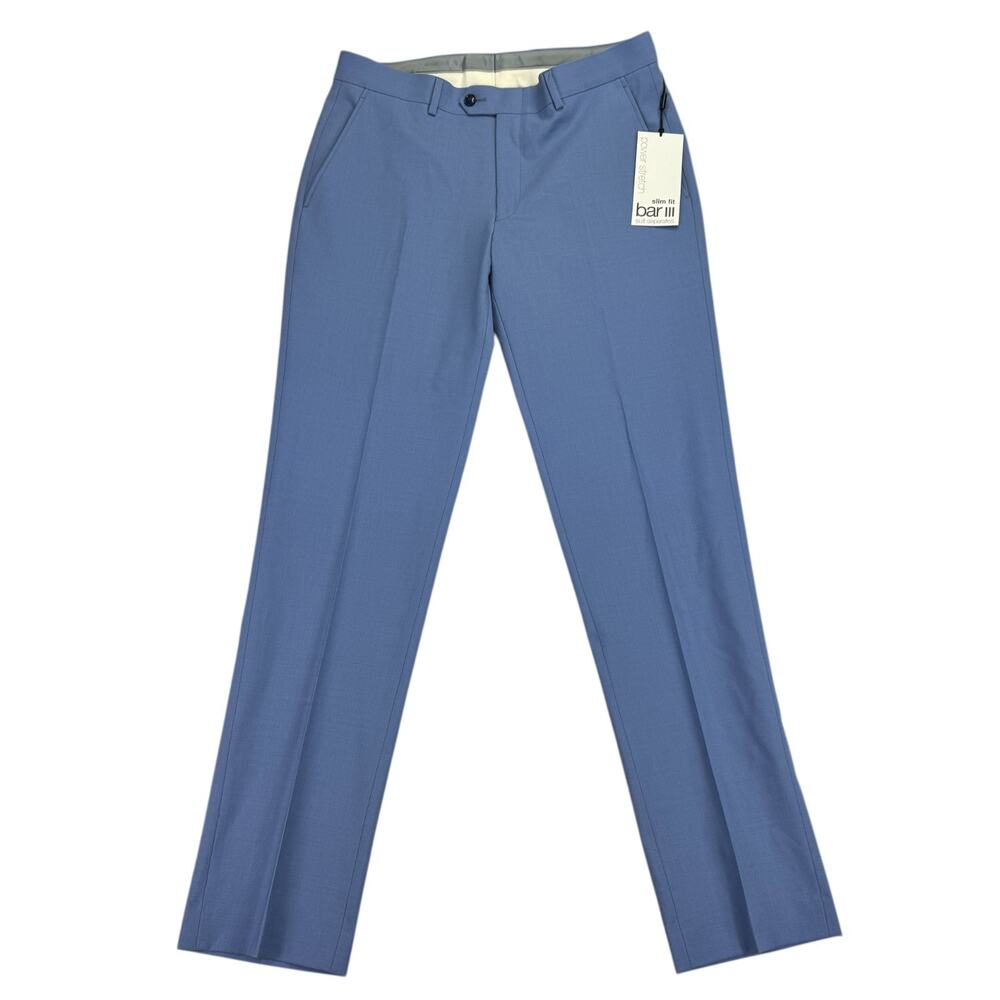 Bar III Mens Slim Fit Wool Blend Solid Power Stretch Suit Pants Light Blue 32x32